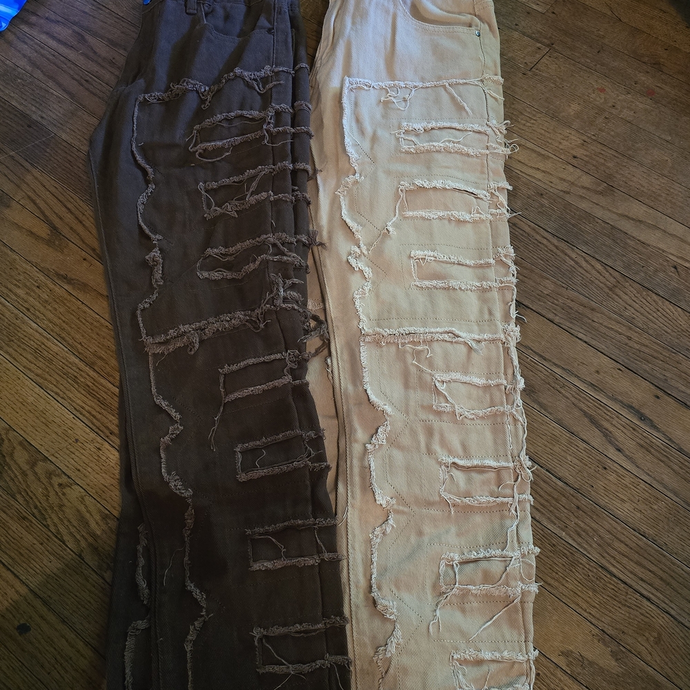 SHEIN Brown and Cream Distressed Men Pants
